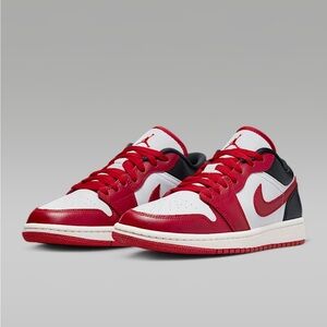 Air Jordan 1 Low-Top Sneakers in Sail, Gym Red, White & Black
